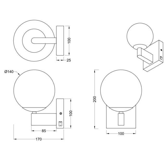 Chrome bathroom wall light modern, Eray, IP44