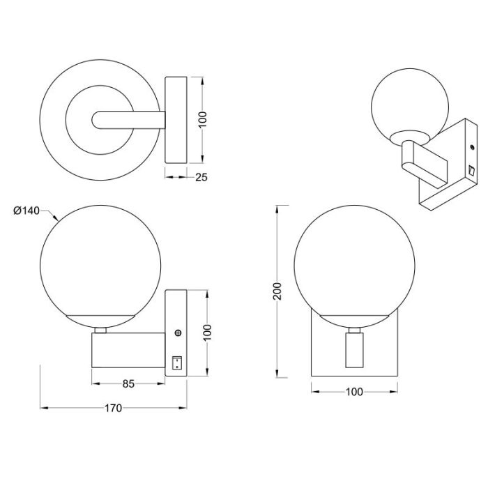 Black bathroom wall light modern, Eray, IP44