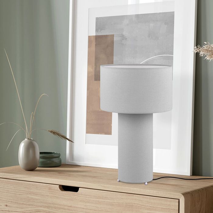 Grey table lamp fabric, Denilson, with switch