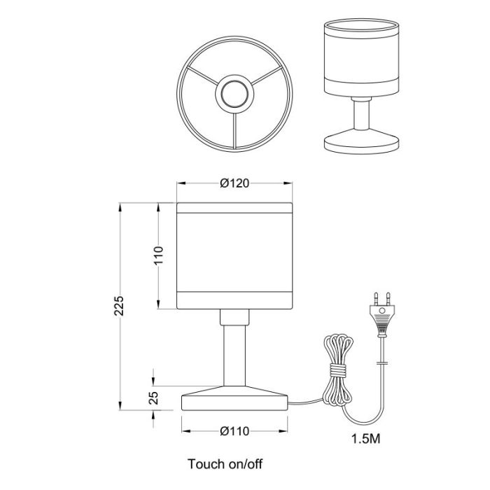 Taupe table lamp modern, Denley, with switch