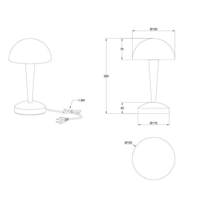 Brass table lamp modern, Delila, with touch dimmer