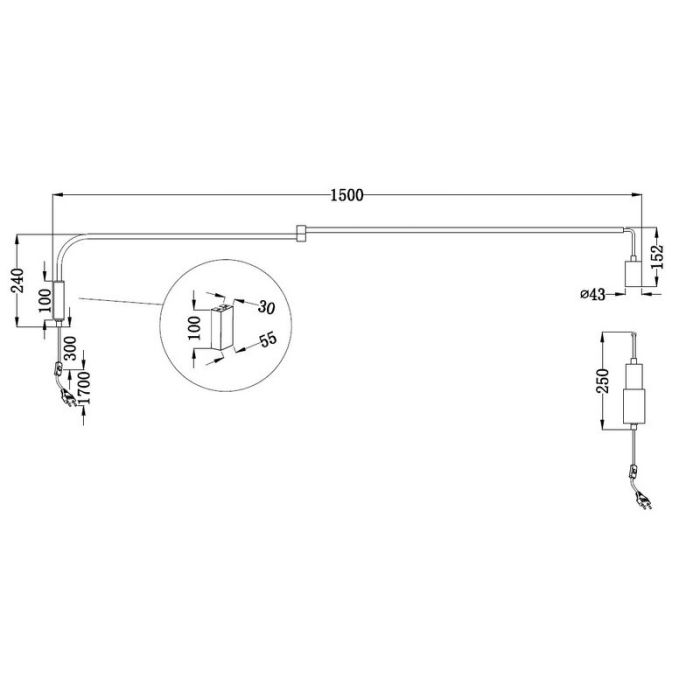 Black wall light modern, Filippus, with switch
