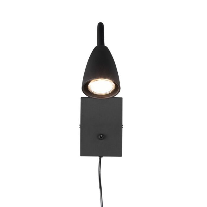 Black wall light modern, Joanne, with switch