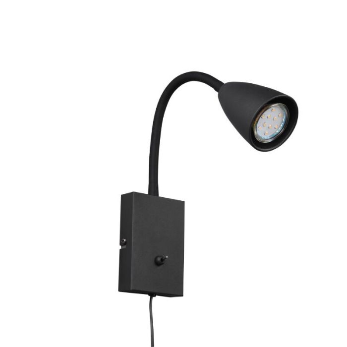 Black wall light modern, Joanne, with switch