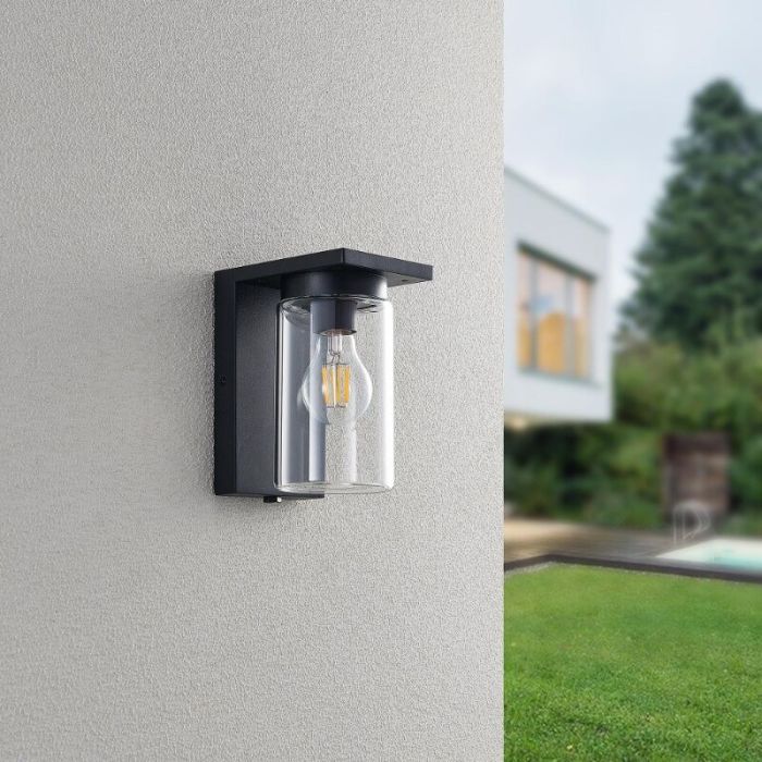 Black outdoor wall light with dusk to dawn sensor modern, Yves, IP44