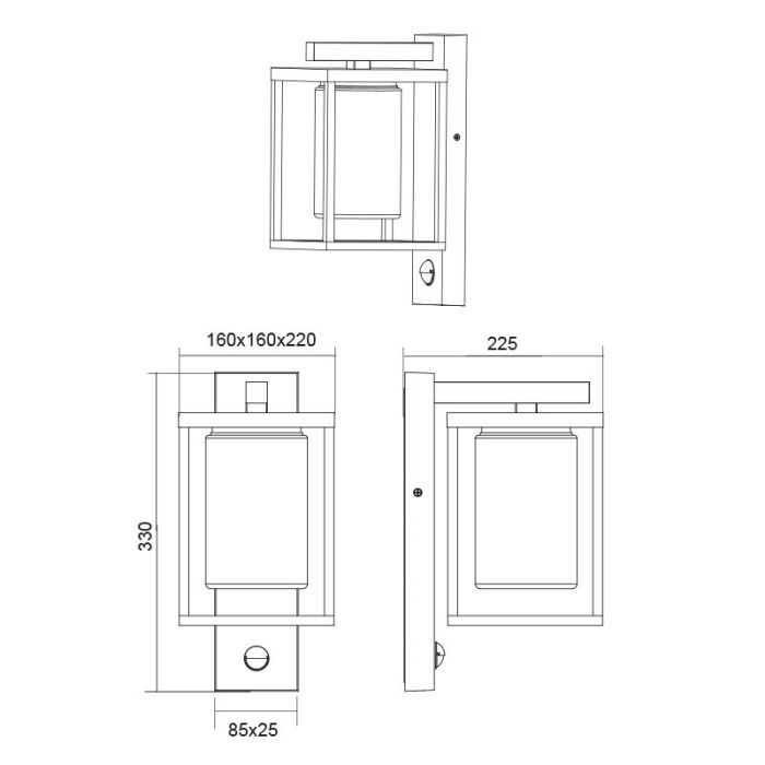 Anthracite outdoor wall light with motion sensor modern, Reini, IP44