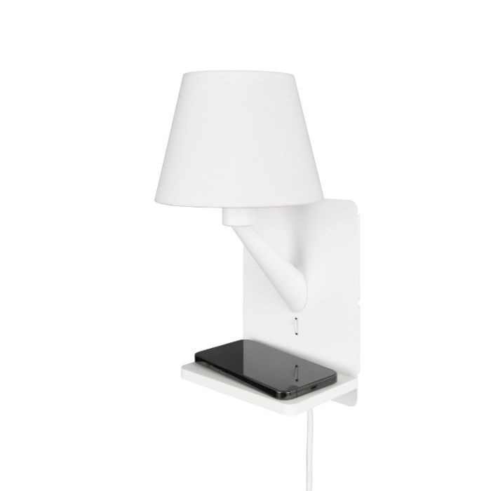 White wall light fabric, Tahir, with switch