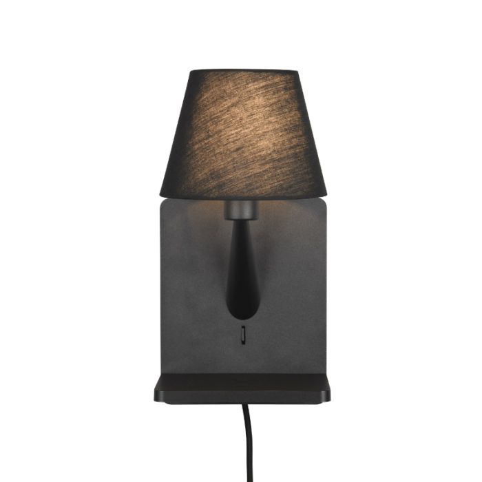 Black wall light fabric, Tahir, with switch