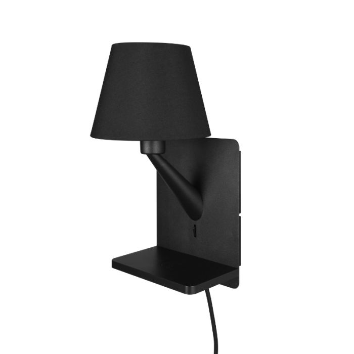 Black wall light fabric, Tahir, with switch