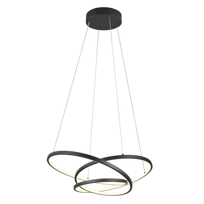 Black pendant light design, Teodore, 34W, white switch LED, 3-step dimmable