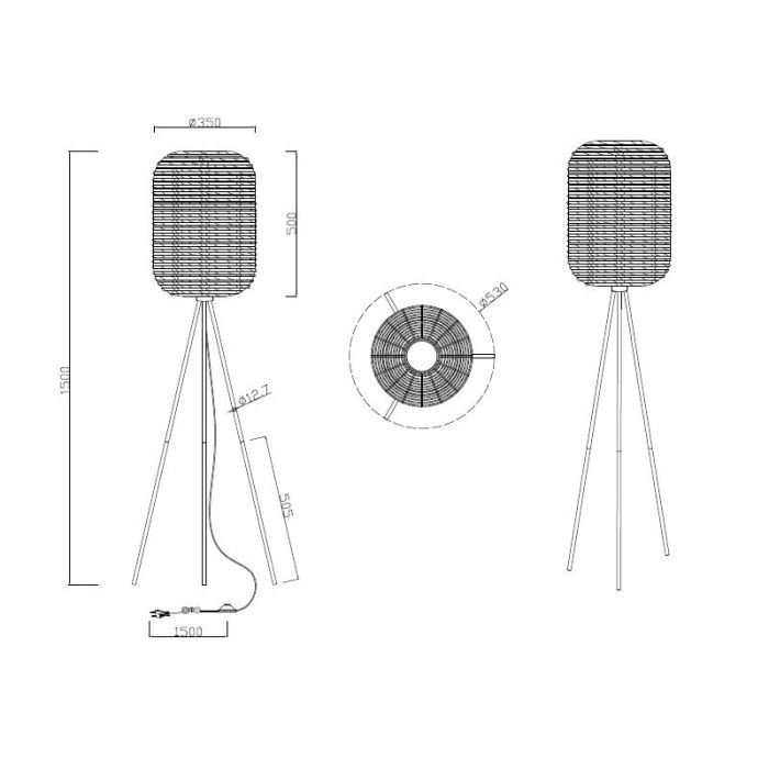 Black tripod floor lamp modern, Elham, with switch