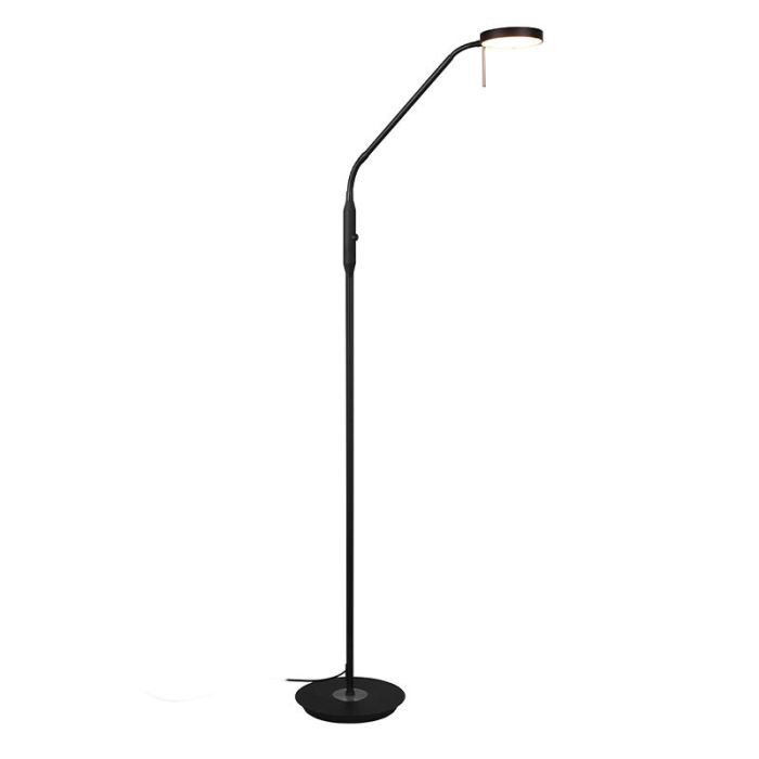 Black reading floor lamp modern, Bilge, 12W, warm to cold white adjustable LED, with touch dimmer