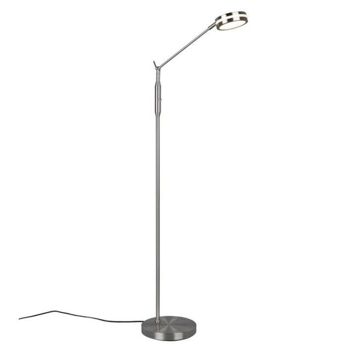 Nickel reading floor lamp modern, Marjon, 6W, warm to cold white adjustable LED, with touch dimmer