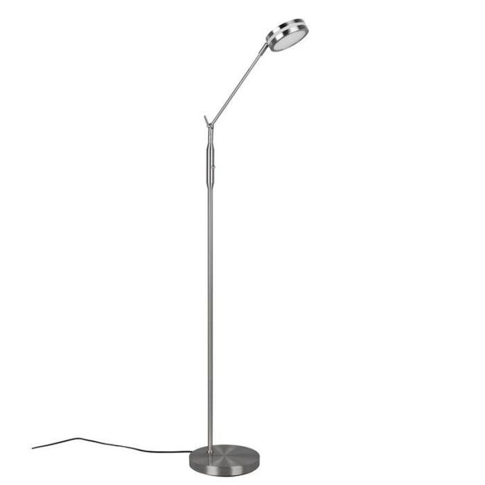 Nickel reading floor lamp modern, Marjon, 6W, warm to cold white adjustable LED, with touch dimmer