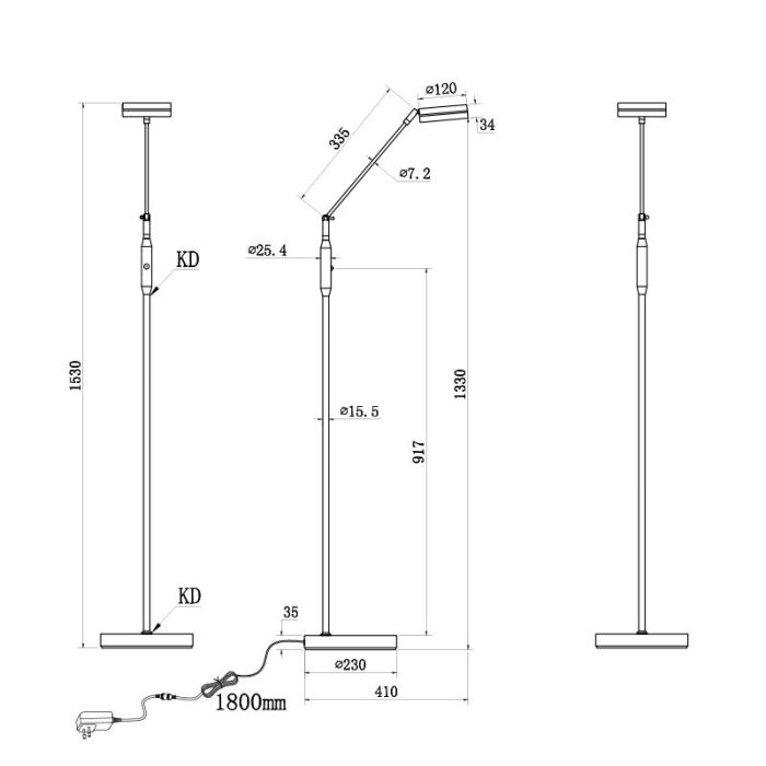 Nickel reading floor lamp modern, Marjon, 6W, warm to cold white adjustable LED, with touch dimmer