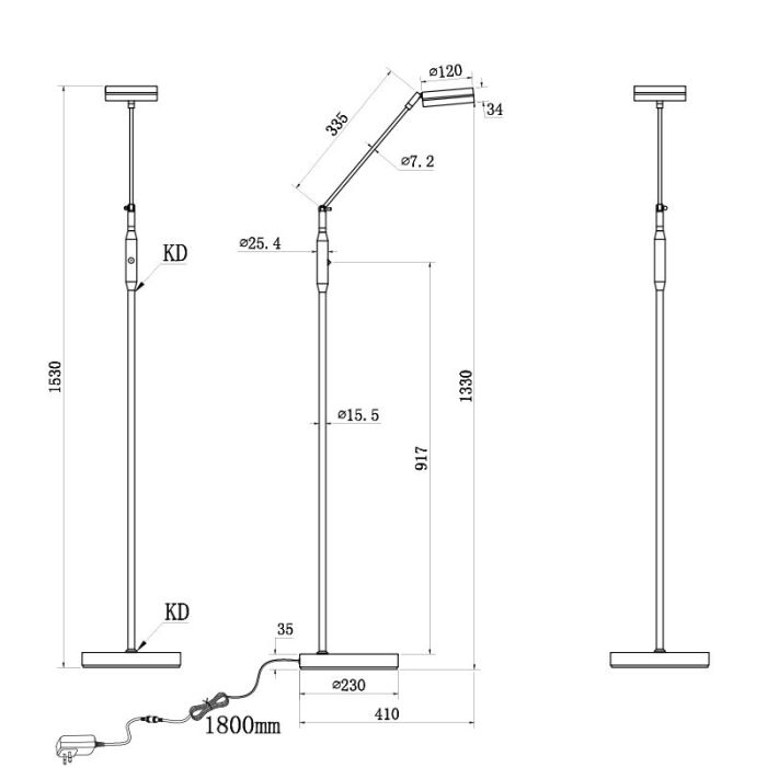Anthracite reading floor lamp modern, Marjon, 6W, warm to cold white adjustable LED, with touch dimmer
