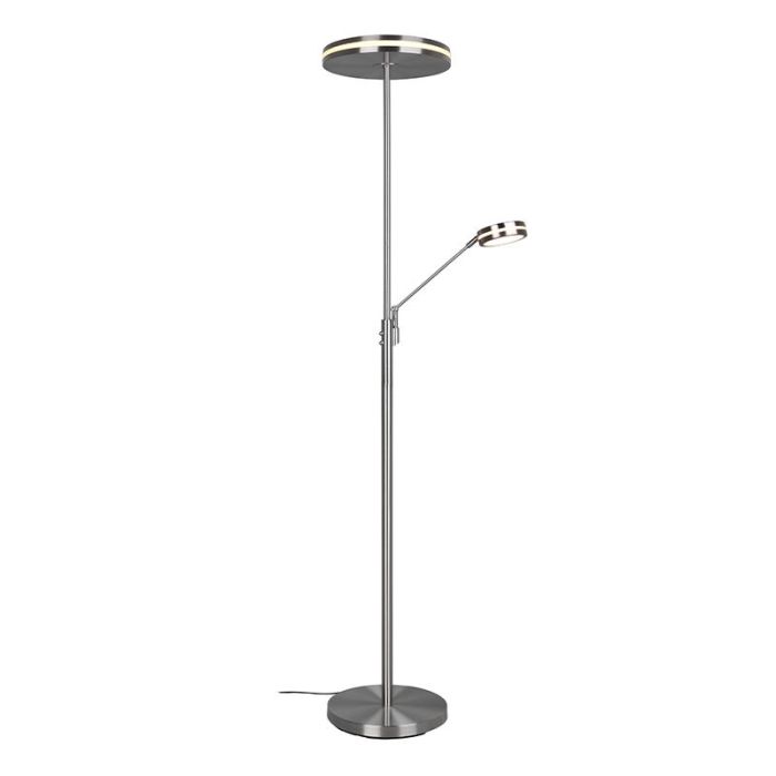 Nickel reading floor lamp modern, Marjon, 35W, warm to cold white adjustable LED, with touch dimmer