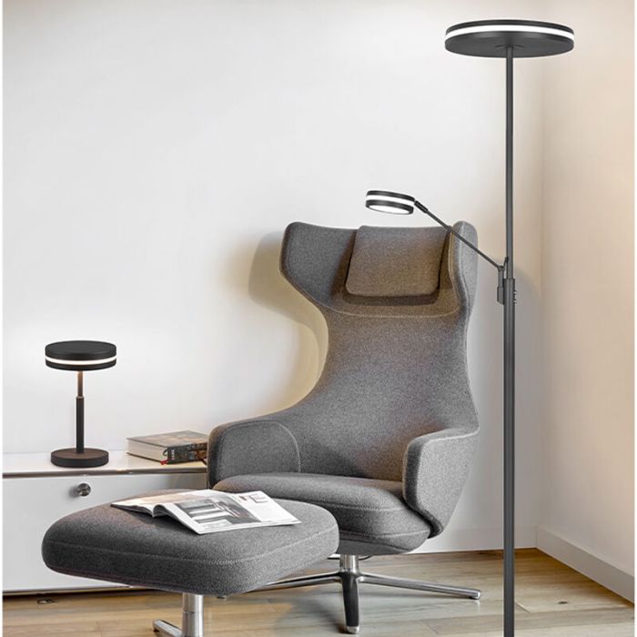 Anthracite reading floor lamp modern, Marjon, 35W, warm to cold white adjustable LED, with touch dimmer