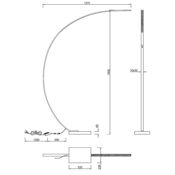 Black arc floor lamp modern, Yoel, 18W, 3000K LED, with switch
