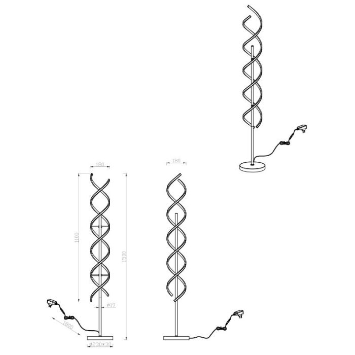 Chrome floor lamp design, Sylvian, 32W, warm to cold white adjustable LED, with touch dimmer