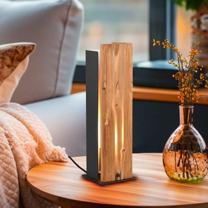 Rustic table lamp wood, Karijn, with switch
