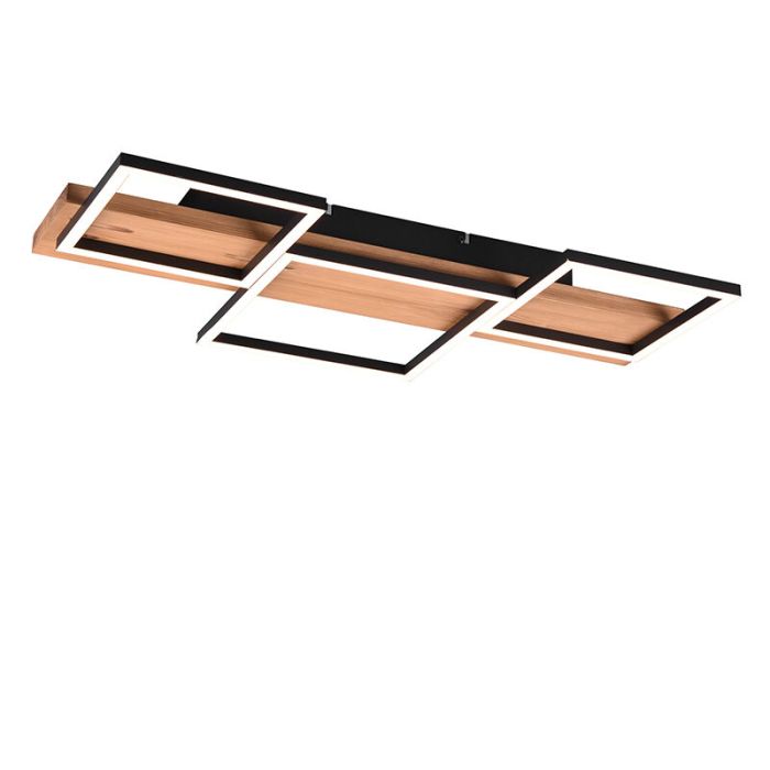 Wood flush ceiling light brown, Justian, 30W, 3000K LED, 3-step dimmable