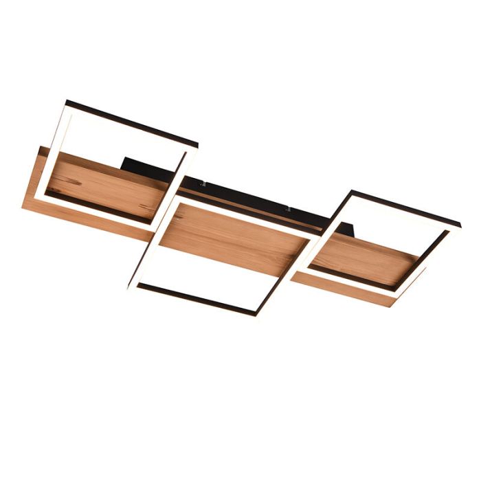 Wood flush ceiling light brown, Justian, 30W, 3000K LED, 3-step dimmable