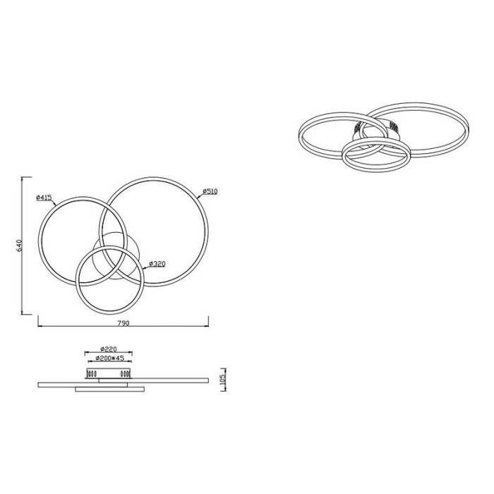 Anthracite flush ceiling light modern, Harold, 36W, RGBW LED, with remote control