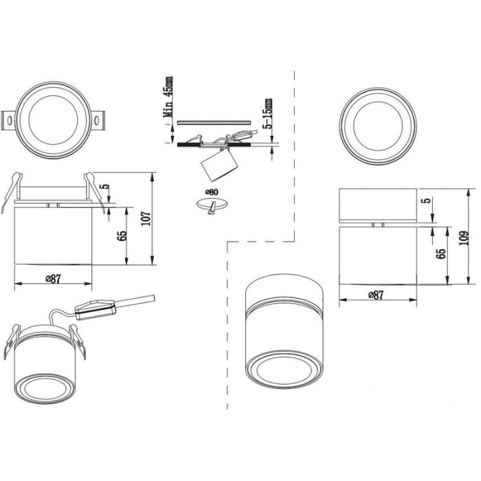 Black flush ceiling light modern, Jorno, 3,5W, 3000K LED