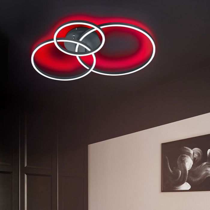 Black flush ceiling light modern, Elze, 28W, RGBW LED, with remote control