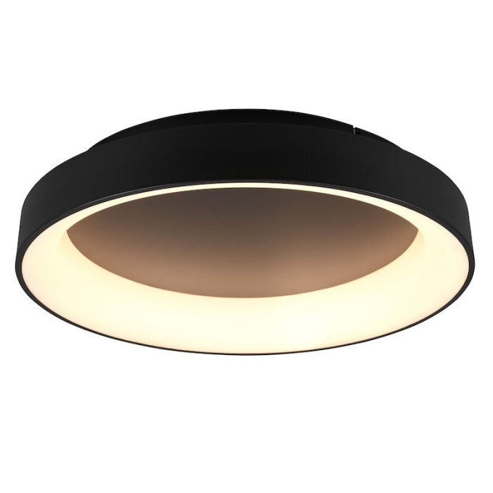 Black flush ceiling light modern, Jered, 48W, warm to cold white adjustable LED, with remote control
