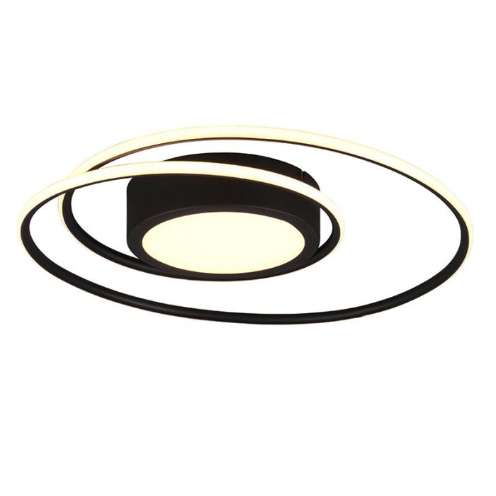 Black flush ceiling light modern, Elysa, 56W, warm to cold white adjustable LED, with remote control