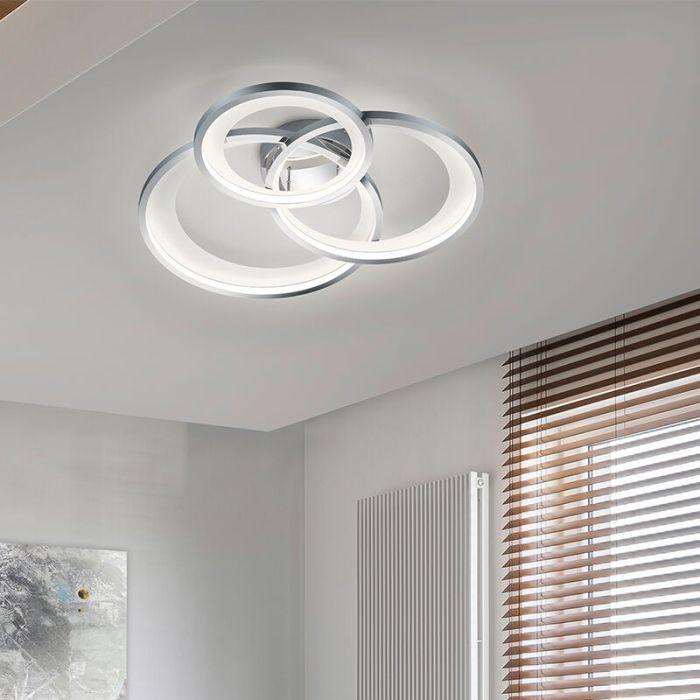 Chrome flush ceiling light modern, Kendi, 36W, 3000K LED