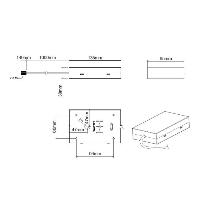 Power supply with electronic phase changer for switches and dimmers, black