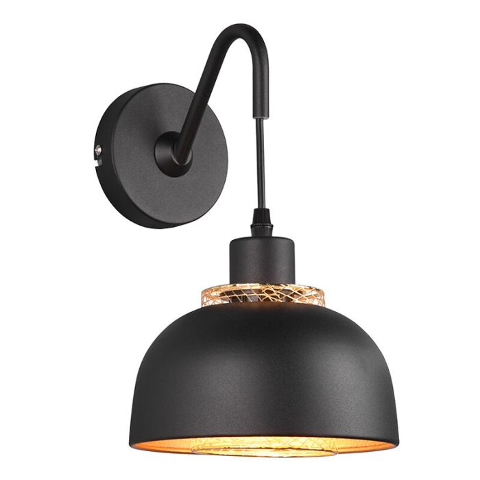 Black wall light industrial, Sylvano, with switch
