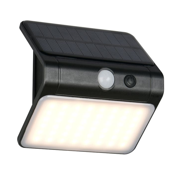 Black solar outdoor wall light plastic, Mijs, 2,5W, 4000K LED, IP44