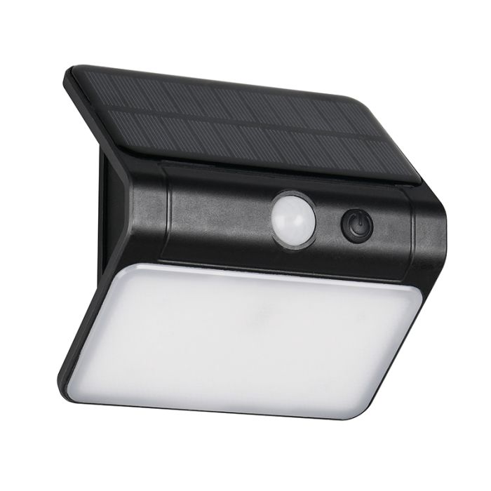 Black solar outdoor wall light plastic, Mijs, 2,5W, 4000K LED, IP44