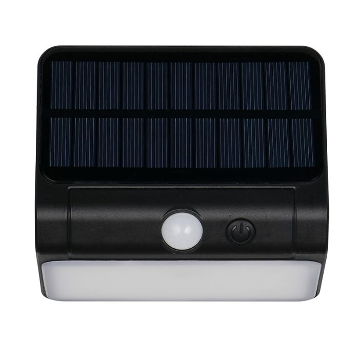 Black solar outdoor wall light plastic, Mijs, 2,5W, 4000K LED, IP44