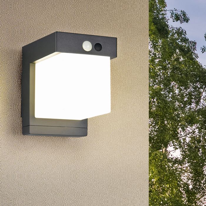 Black solar outdoor wall light modern, Kadija, 5,5W, 4000K LED, IP44