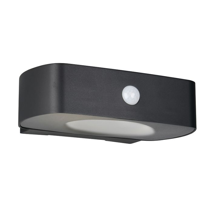 Black solar outdoor wall light modern, Pytsje, 6W, 4000K LED, IP44, with switch