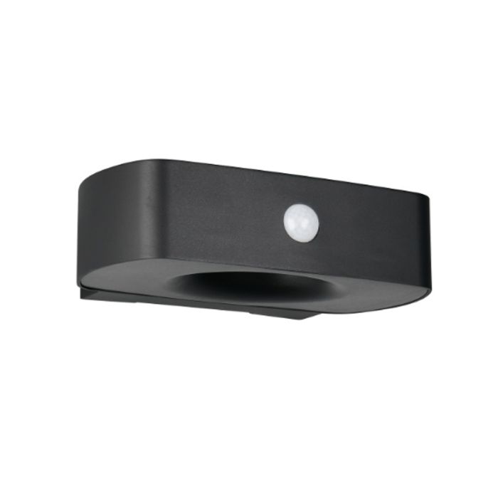 Black solar outdoor wall light modern, Pytsje, 6W, 4000K LED, IP44, with switch