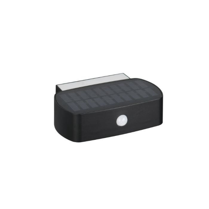 Black solar outdoor wall light modern, Pytsje, 6W, 4000K LED, IP44, with switch