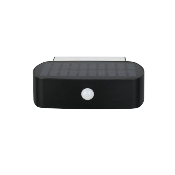 Black solar outdoor wall light modern, Pytsje, 6W, 4000K LED, IP44, with switch