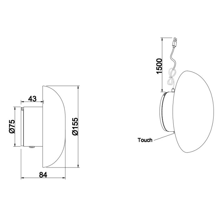 Green rechargeable wall light metal, Khaoula, 1,5W, 3000K LED, 3-step dimmable