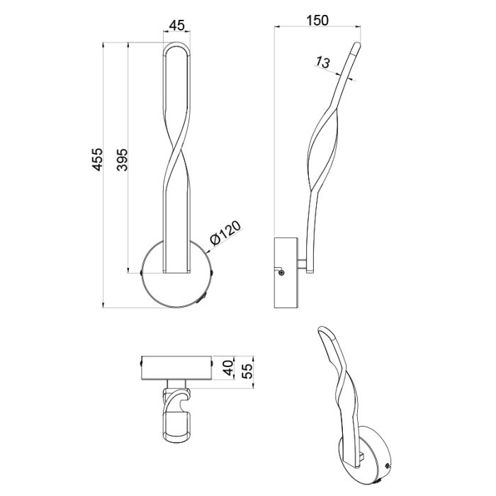 Brown wall light design, Quirinus, 11W, 4000K LED, with switch