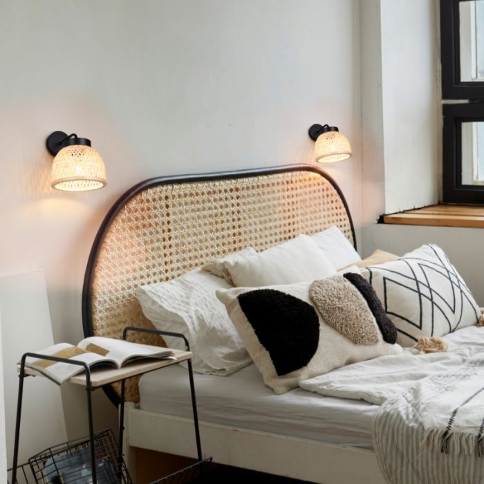 Rattan wall light brown, Laut, with switch
