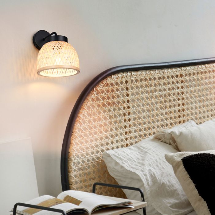 Rattan wall light brown, Laut, with switch