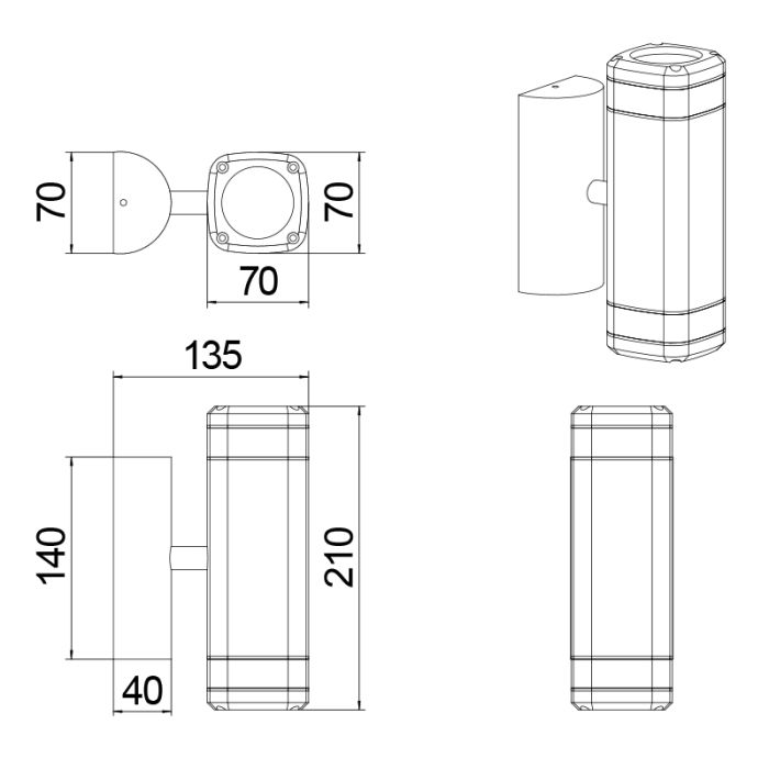 Black up down wall light modern, Poonam, IP44