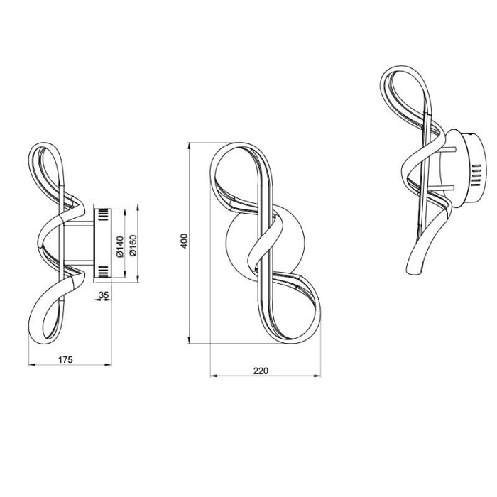 Chrome wall light design, Renso, 18W, 4000K LED, 3-step dimmable