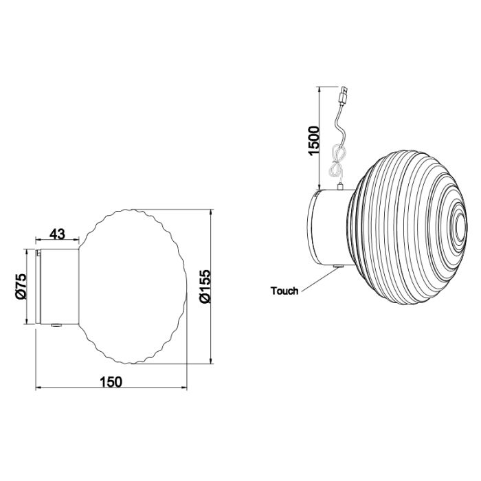 Grey rechargeable wall light modern, Walid, 1,5W, 3000K LED, 3-step dimmable